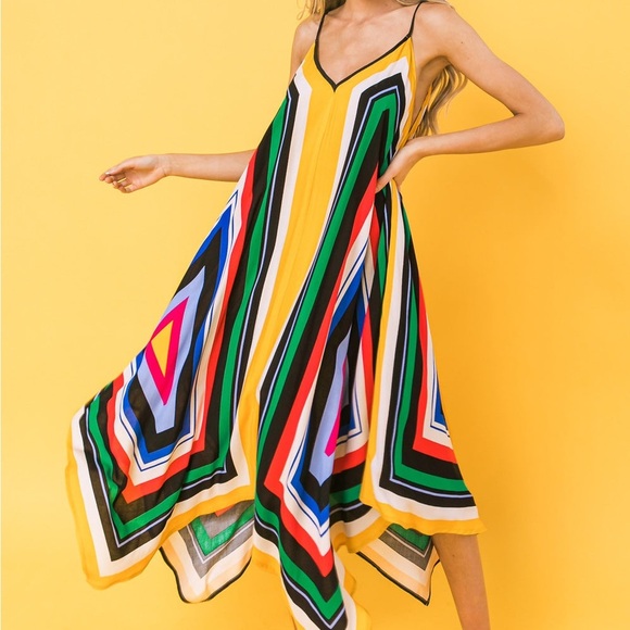 Jealous Tomato Multicolor flowy festive Asymmetrical handkerchief hem Dress - Picture 1 of 8